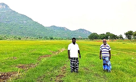 கீழவடகரையில் நிரம்பாத குளத்தை படத்தில் காணலாம்.