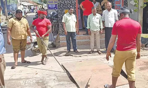 தேரோடும் வீதிகள் சீரமைக்கும் பணி நடைபெறுவதை அதிகாரிகள் பார்வையிட்டனர்.