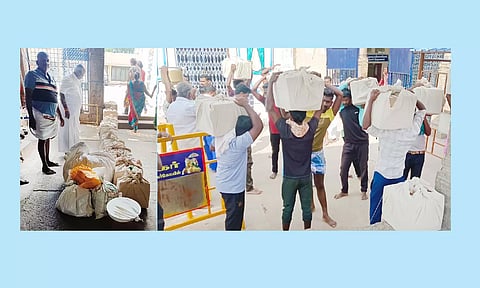 தயார் நிலையில் வைக்கப்பட்டிருந்த நெய், திரி ஆகியவற்றையும், மலை மீது தீபமேற்ற நெய் கேன்களை குழுவினர் தலைச்சுமையாக எடுத்து சென்றதையும் படத்தில் காணலாம்.