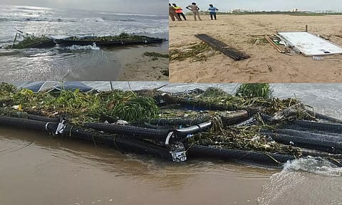 பெசன்ட் நகர் கடற்கரையில் சோலார் தகடு பொருத்திய பைபர் படகு கரை ஒதுங்கியது