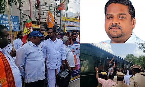 தி.மு.க. எம்.பி.யை கண்டித்து ஆர்ப்பாட்டத்தில் ஈடுபட்ட பா.ஜ.க.வினர் கைது