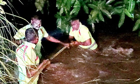 நள்ளிரவில் மது விருந்து? ஓடை வெள்ளத்தில் சிக்கிய வாலிபர்கள்