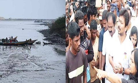 எண்ணெய் கழிவுகள் தேங்கிய இடத்தில் அமைச்சர் உதயநிதி ஆய்வு