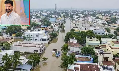 நெல்லையில் கனமழை, வெள்ளத்தால் பாதிக்கப்பட்டவர்களுக்கு நலத்திட்ட உதவிகளை வழங்குகிறார் விஜய்