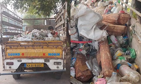 பறிமுதல் செய்யப்பட்ட வேன், சந்தன மரங்கள்.