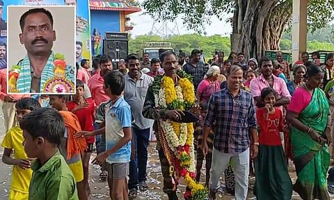28 ஆண்டுகள் பணி முடித்து ஊர் திரும்பிய ராணுவ வீரருக்கு கிராம மக்கள் மேளதாளம் முழங்க வரவேற்பு