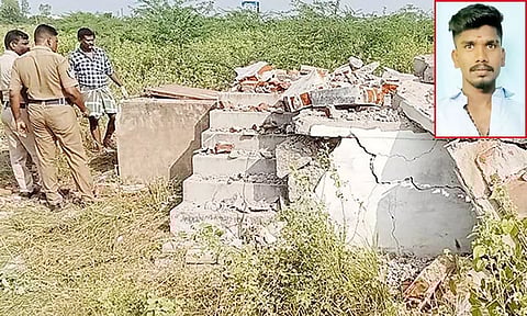 வெடி விபத்தில் தரைமட்டமான அறையையும், பலியான வாலிபர் அஜித்தையும் காணலாம்.