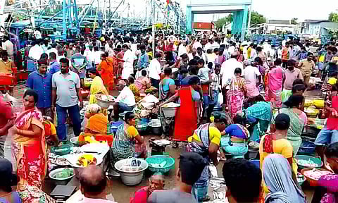 கடலூர் துறைமுகத்தில் மீன்கள் வாங்க குவிந்த பொதுமக்கள்