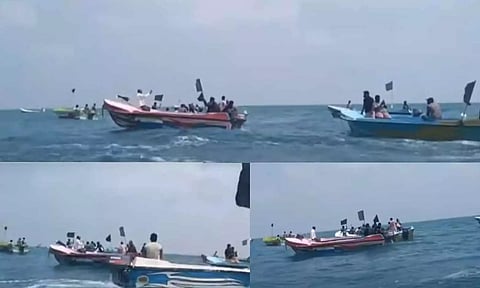 இலங்கையில் மீனவர்கள் கருப்பு கொடியுடன் போராட்டம்: ராமேசுவரம் மீனவர்கள் மீன்பிடிக்க செல்ல வேண்டாம் என எச்சரிக்கை