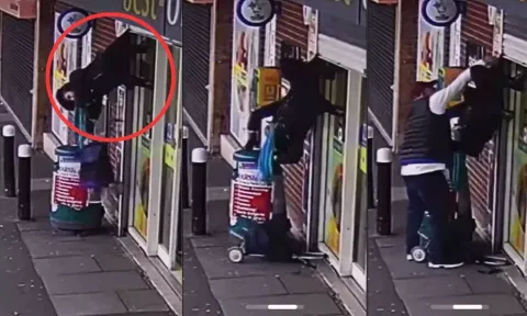 ஷட்டரில் ஆடை சிக்கி தலைகீழாக தொங்கிய மூதாட்டி