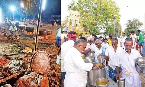 நத்தம், வேட்டைக்காரன் சுவாமிக்கு 50 கிடாய்கள் வெட்டி படையல்