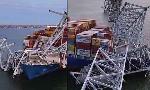 அமெரிக்க பாலத்தில் கப்பல் மோதிய விபத்து - 6 பேர் உயிரிழப்பு?