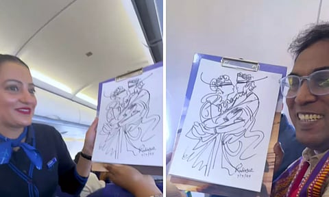 விமான பணிப்பெண்ணின் கையெழுத்தை அசத்தலான ஓவியமாக மாற்றிய கலைஞர்