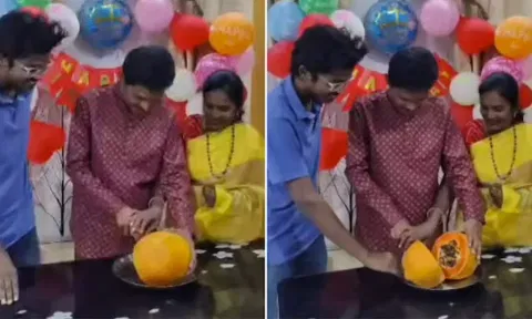 பப்பாளி வெட்டி பிறந்தநாள் கொண்டாடிய வாலிபர்