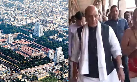 மதுரை மீனாட்சி அம்மன்-திருப்பரங்குன்றம் கோவிலில் ராஜ்நாத் சிங் தரிசனம்