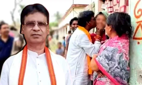 தேர்தல் பரப்புரையில் பெண்ணுக்கு முத்தம் கொடுத்த பாஜக எம்.பி - திரிணாமுல் காங்கிரஸ் கண்டனம்