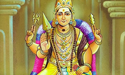 காம அசுரனை காலில் மிதித்த நிலையில் காட்சிதரும் முருகர்