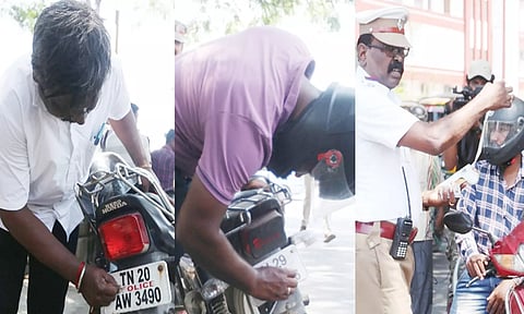 சென்னையில் அதிரடி சோதனை: வாகன நம்பர் பிளேட்டுகளில் ஸ்டிக்கர் ஒட்டியவர்களுக்கு போலீசார் அபராதம்