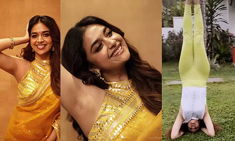 தலைகீழாக நிற்கும்  கீர்த்தி சுரேஷ் - வைரலாகும் வீடியோ