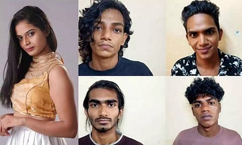 கைது செய்யப்பட்ட மாடல் அழகி உள்ளிட்டவர்களை படத்தில் காணலாம்.