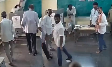 EVM இயந்திரத்தை சேதப்படுத்தும் YSR காங்கிரஸ் எம்.எல்.ஏ ராமகிருஷ்ண ரெட்டி!- அதிர்ச்சி வீடியோ