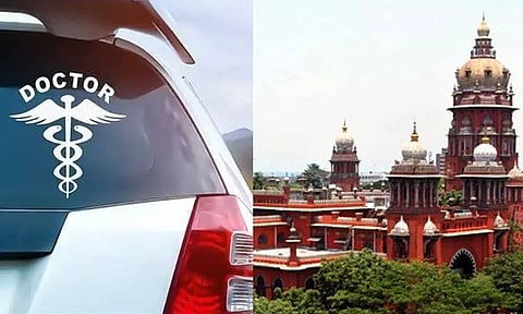 வாகனங்களில் ஸ்டிக்கர் ஒட்டியுள்ள மருத்துவர்கள் மீது நடவடிக்கை எடுக்கக்கூடாது- உயர்நீதிமன்றம்