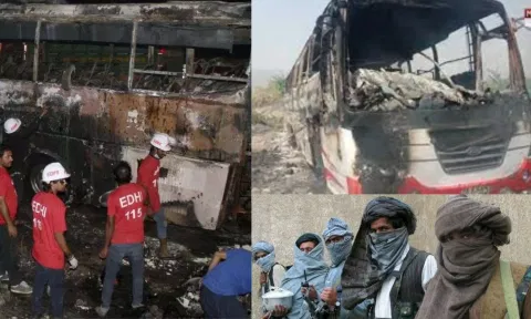 பயணிகளை சித்திரவதை செய்து பேருந்துக்கு தீ வைத்த பயங்கரவாதிகள்.. பாகிஸ்தானில்  பரபரப்பு