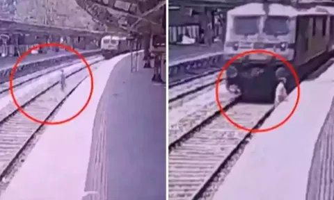 காதலனை பயமுறுத்த தண்டவாளத்தில் குதித்த பெண்- அடித்து தூக்கிய ரெயில்! பதற வைக்கும் வீடியோ