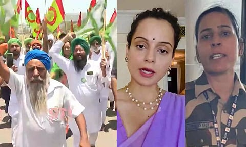கங்கனா கன்னத்தில் அறைந்த பெண் காவலருக்கு ஆதரவாக விவசாயிகள் பேரணி