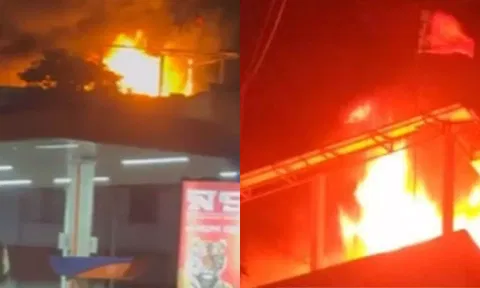 பிரதமராக பதவியேற்ற மோடி..  கொண்டாட்டத்தில் பற்றி எறிந்த பா.ஜ.க அலுவலகம்