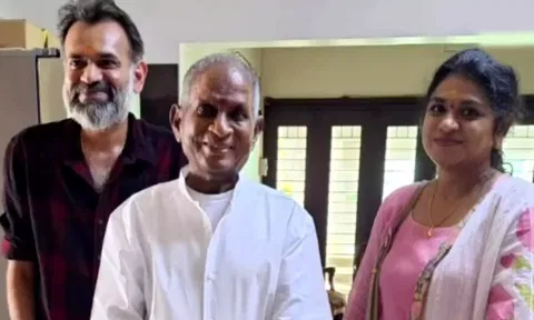 காதல் மனைவியுடன் இளையராஜாவை சந்தித்த பிரேம்ஜி