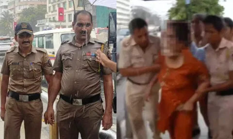 பெண்ணை காப்பாற்ற கடலில் குதித்த போலீசார்- வீடியோ