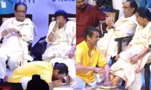 மூத்த பாடகியின் கால்களைக் கழுவிய பிரபல பாடகர்.. நெகிழ்ச்சி வீடியோ