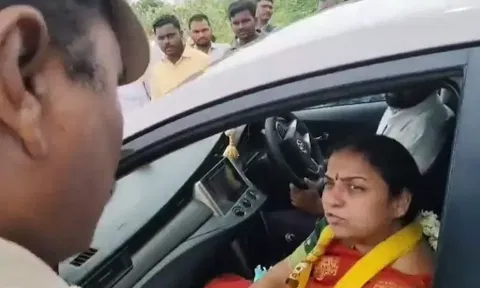 உனக்கு சம்பளம் யார் தருவது?  போலீசை கிழித்தெடுத்த அமைச்சர் மனைவி - வீடியோ வைரல்