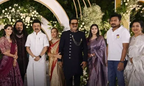 வரலட்சுமி திருமண வரவேற்பு நிகழ்ச்சி: மு.க.ஸ்டாலின் கலந்துகொண்டு மணமக்களை வாழ்த்தினார்