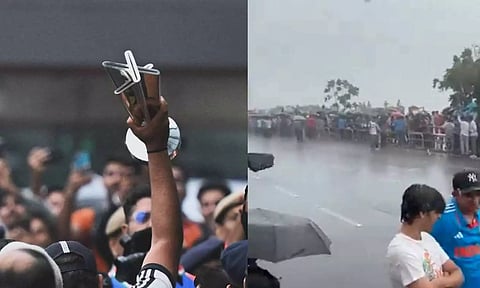 கொட்டும் மழையிலும் இந்திய வீரர்களுக்காக காத்திருக்கும் ரசிகர்கள்- வைரல் வீடியோ