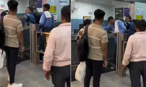 டோக்கன் கவுண்டரில் சண்டை- தடுக்க முயன்றவர் கன்னத்தில் "பளார்" விட்ட பயணி: வைரல் வீடியோ