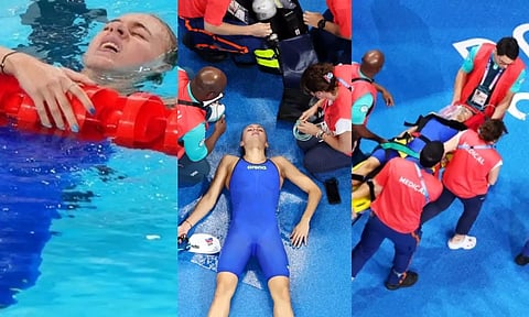 பாரீஸ் ஒலிம்பிக்ஸ்.. போட்டியில் மயங்கி விழுந்த நீச்சல் வீராங்கனை.. பரபரப்பு