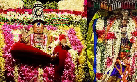 அம்பாளின் கருவறையில் பொறிக்கப்பட்டுள்ள அபிராமி அந்தாதிப் பாடல்