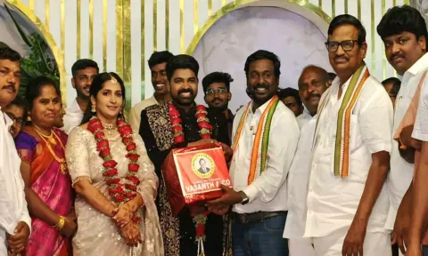 முன்னாள் காங். தலைவர் கே.எஸ்.அழகிரி மகன் திருமண விழாவில் பங்கேற்ற விஜய் வசந்த்