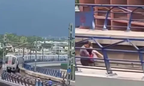 எதிரில் ரெயில்.. மெட்ரோ டிராக்கில் தறிகெட்டு ஓடிய பெண்ணை துண்டுக்கட்டாக தூக்கி வந்த அதிகாரிகள் - வீடியோ