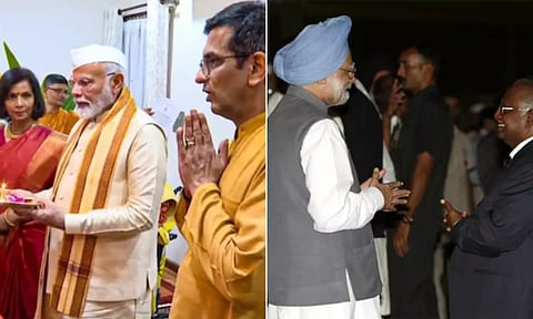 தலைமை நீதிபதி இல்லத்தில் பிரதமர் மோடி.. மன்மோகன் சிங் படத்தை பதிவிட்டு பாஜக கேள்வி