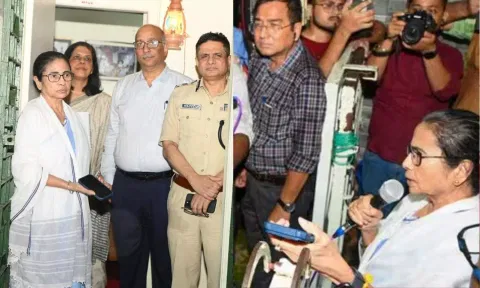 தயவு செய்து உள்ள வாங்க.. கொட்டும் மழையில் மம்தாவின் வீட்டுக்கே சென்ற போராடும் மருத்துவர்கள் - வீடியோ