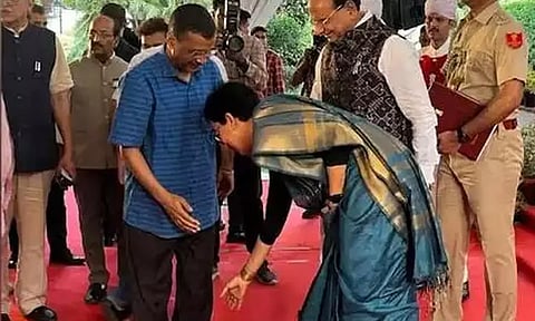 Atishi touches Kejriwal's feet after taking oath as Delhi CM