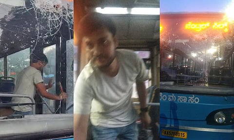 'படிக்கட்டில் நிக்காதீங்க' என்று சொன்ன பஸ் கண்டக்டருக்கு கத்திக்குத்து.. அலறியடித்த பயணிகள் - வீடியோ