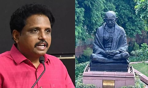 தேசத் தந்தை முகத்தில் விழிக்காத பாசிஸ்டுகள் - பாராளுமன்ற காந்தி சிலை இடமாற்றம் குறித்து சு.வெங்கடேசன்