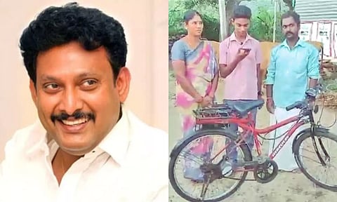 பேட்டரியால் இயங்கும் சைக்கிளை வடிவமைத்த மாணவரை பாராட்டிய அமைச்சர்