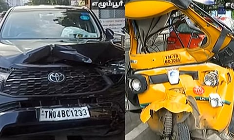 தறிகெட்டு ஓடிய சொகுசு கார்- விபத்தை ஏற்படுத்திவிட்டு தப்ப முயன்ற நபருக்கு சரமாரி அடி: எழும்பூரில் பரபரப்பு