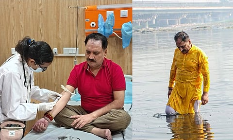 அசுத்தமான யமுனை நதியில் நீராடிய பாஜக தலைவருக்கு உடல் அரிப்பு.. மருத்துவமனையில் அனுமதி