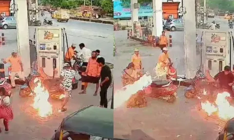 தில் இருந்தா தீ வை பாப்போம்.. உசுப்பேத்திய பெட்ரோல் பங்க் ஊழியர்.. சோலியை முடித்த போதை ஆசாமி  - வீடியோ